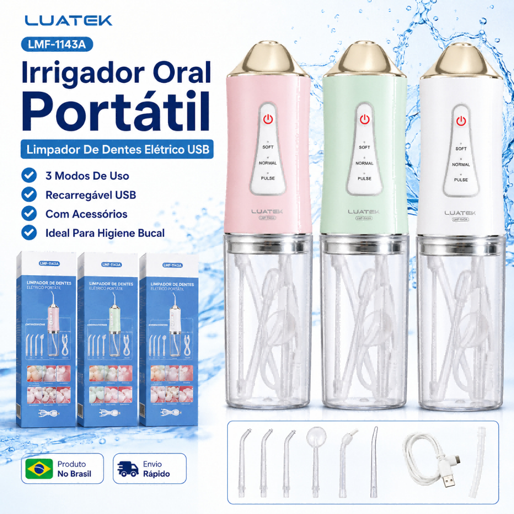 Irrigador Oral Portátil Limpador De Dentes Elétrico Jato De Água USB Recarregável Higiene Bucal