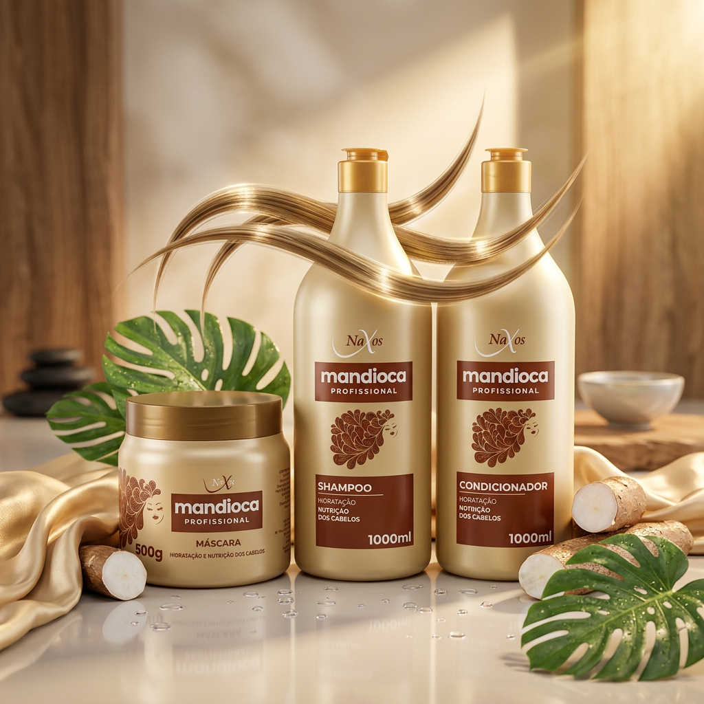Kit Tratamento Capilar Mandioca Shampoo e Condicionador 1 litro e Máscara 500G