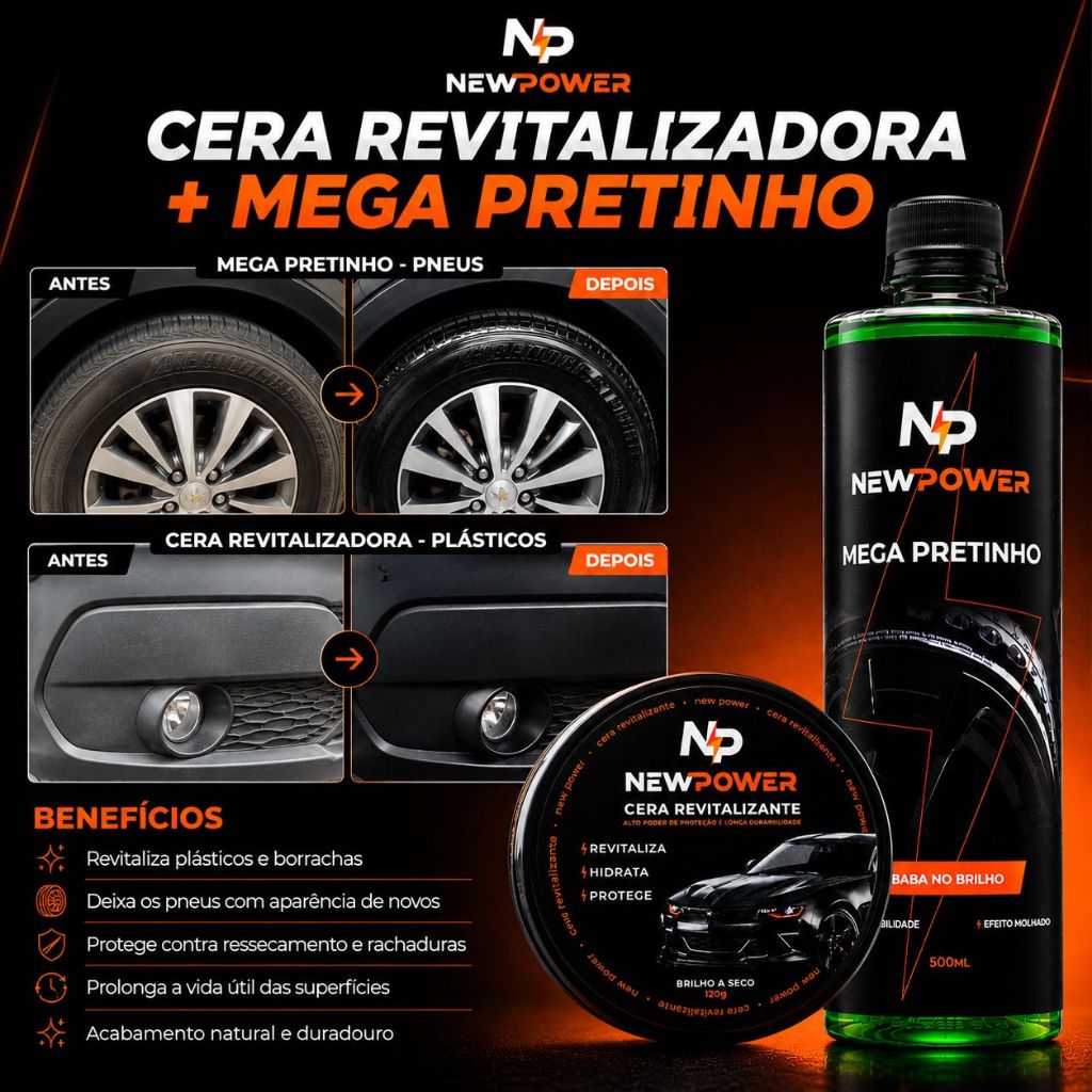 KIT CERA REVITALIZADORA + SUPER PRETINHO PARA SEUS PNEUS - MARAVILHOSOS RESULTADOS NÃO SAI COM ÁGUA