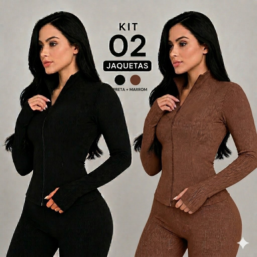 Kit 02 Jaqueta Blusa de Academia Manga Longa Feminina Ziper Casaquinho Yoga