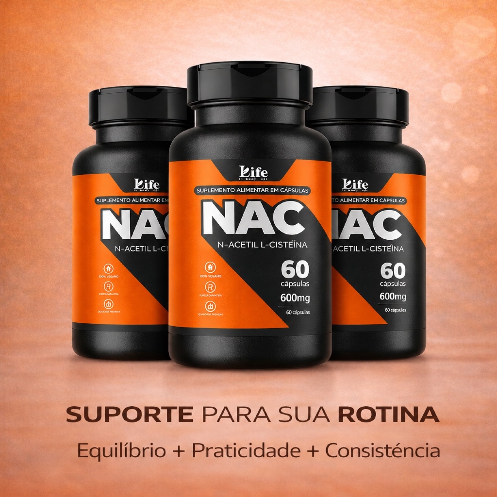 Kit 3 NAC N-Acetil L-Cisteína Precursor da Glutationa Imunidade e Saúde do Fígado 500mg - 180 Cáps