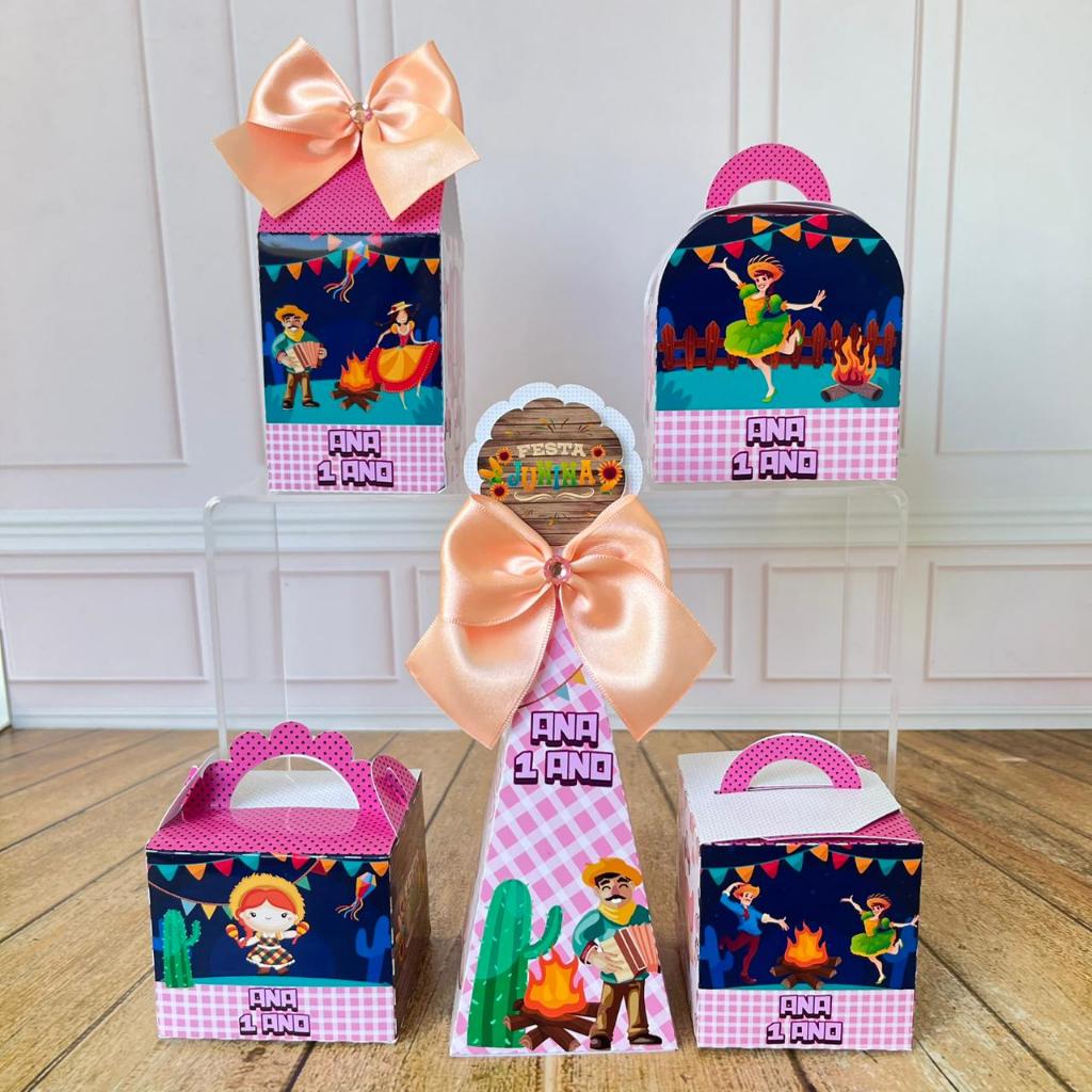 Kit Caixinhas Personalizadas Tema Festa Junina - Menina + BRINDE | Lembrancinhas para Festa e Aniversário