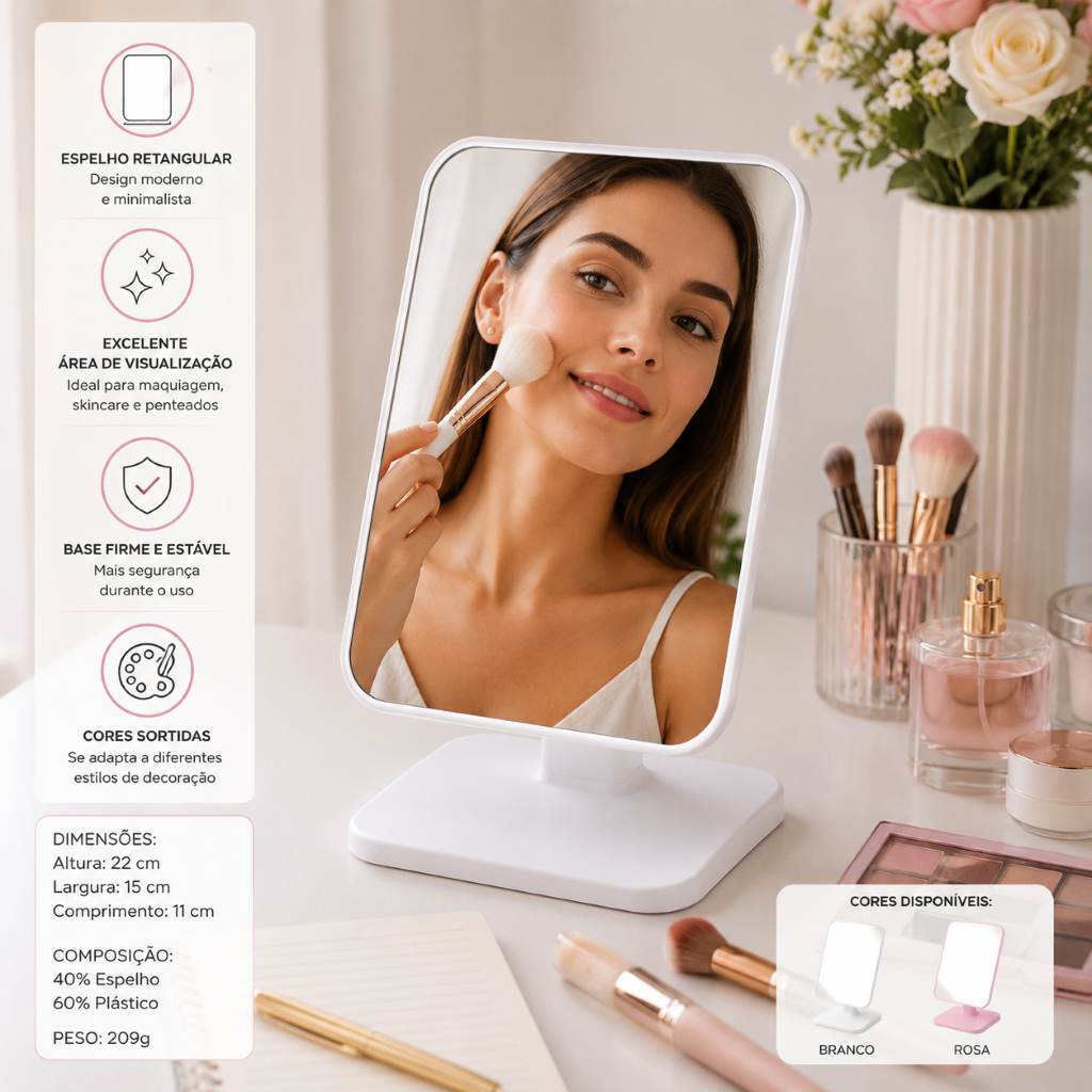 Espelho Mesa Retangular Maquiagem Compacto Portatil Variedade Cores