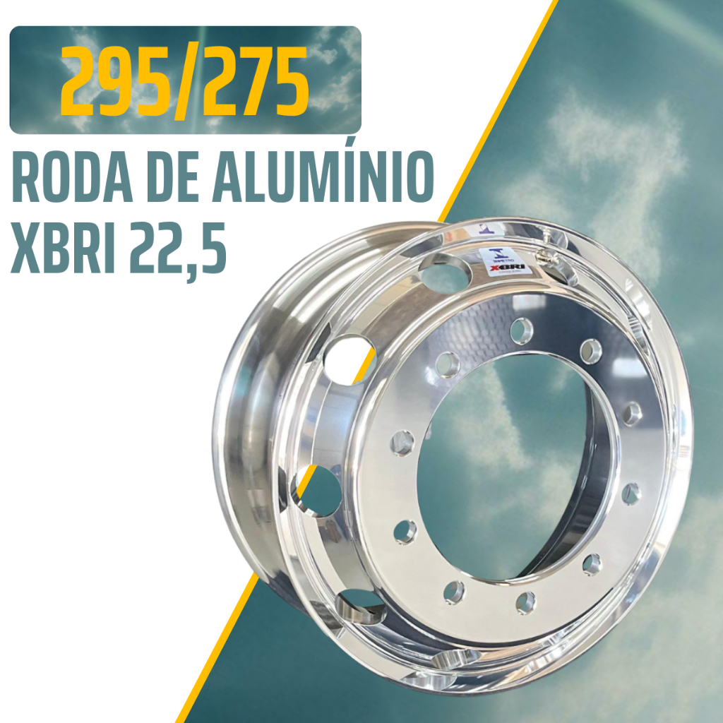 Roda de Aluminio Auto Brilho 295/275 22,5 x 8,25 XBRI Borda Larga 10 Furos