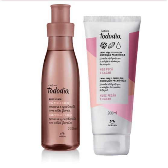 KIT NATURA TODODIA NOZ PECÃ E CACAU BODY SPLASH 200ML + CREME DESODORANTE PARA O CORPO 200ML.