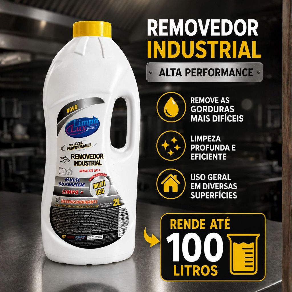 Removedor Desengordurante Industrial 2L Concentrado Rende 100L Limpeza Pesada Coifas Chapas Fogões Inox