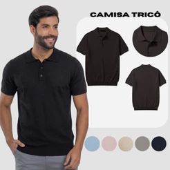 Camisa Polo Preta Masculina com Botões Trico Resistente Respirável Conforto