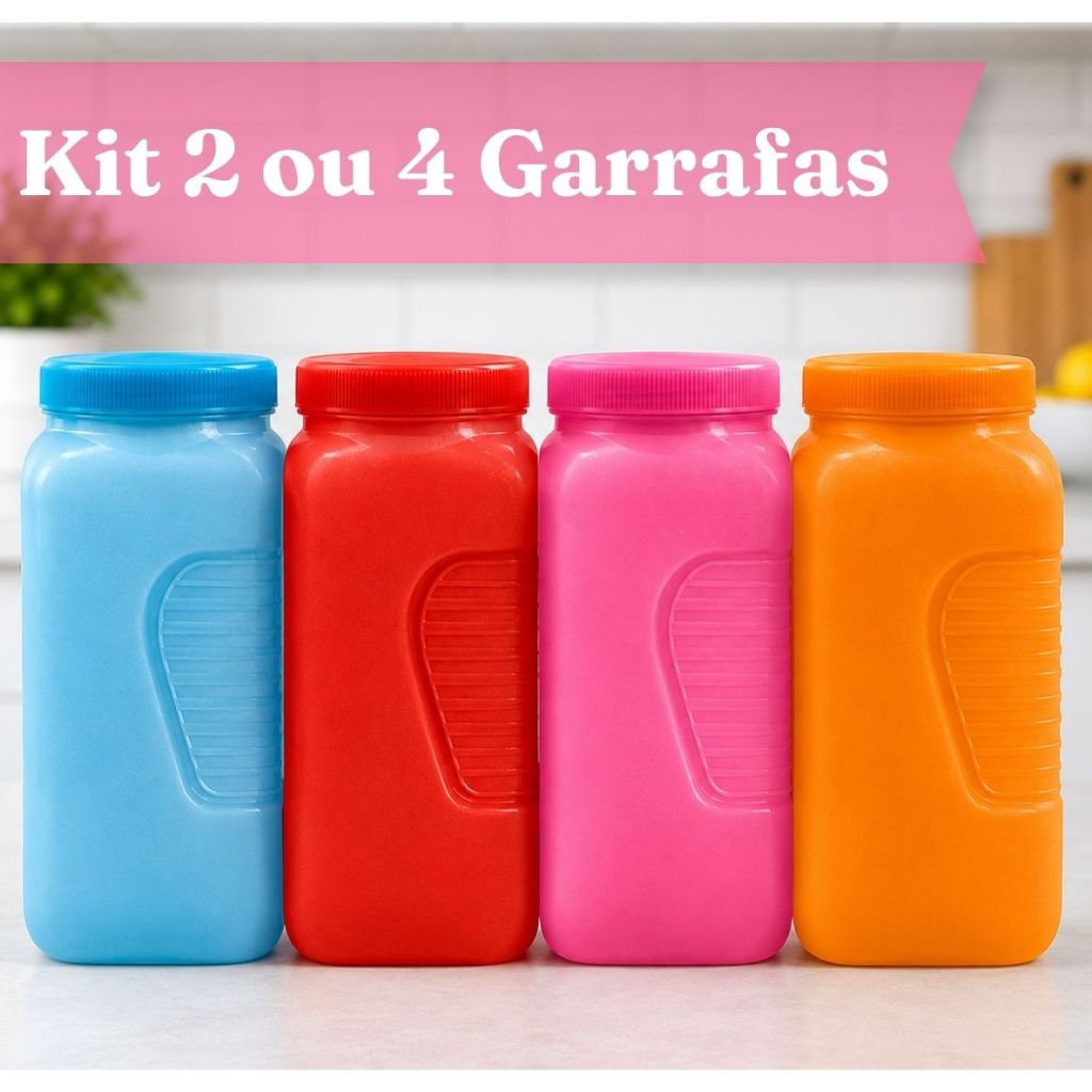 Kit 2 ou 4 Garrafas Geladeira 2L Coloridas Plástico Cozinha Água Domestico Verão Coloridas