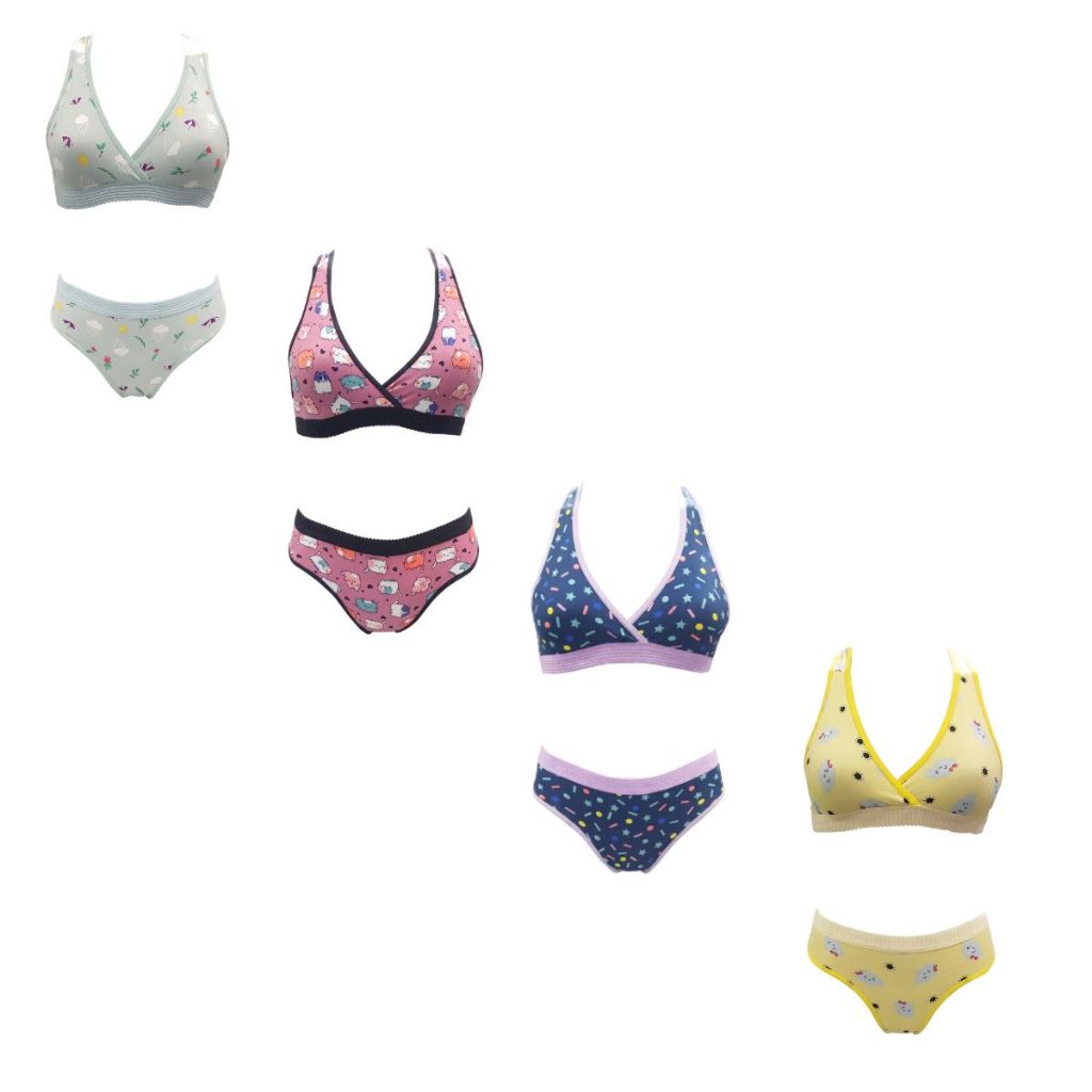 Kit 5 Conjuntos Calcinha Top Estampado Infantil Poliéster Menina Moça Confortável Básico