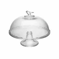 Prato para Bolo Torta Bird Vidro com Pé e Tampa 30x24cm Wolff Boleira para Doces Sobremesas Mesa Posta Qualidade Cozinha