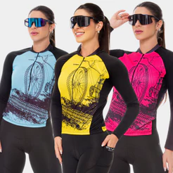 Camisa Ciclismo Feminina Bike Roda Manga Longa Blusa Inverno Frio Azul Rosa Amarelo Bike Pedal Mtb