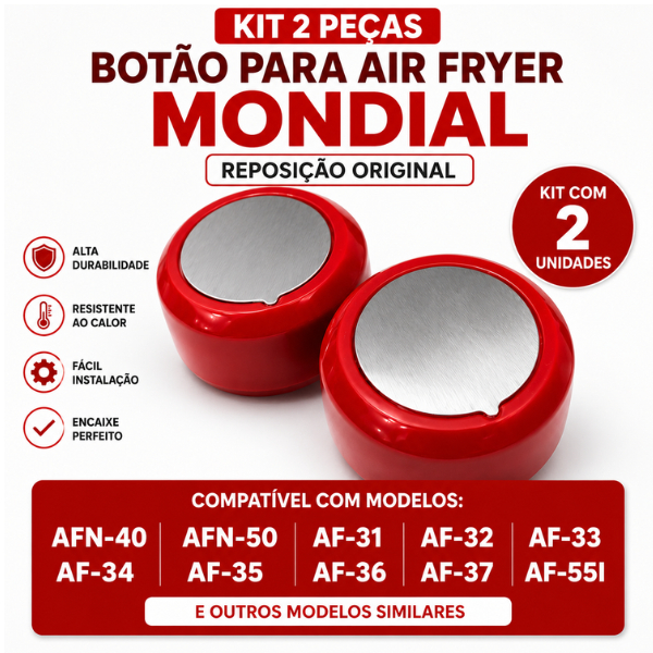 Botão Para Air Fryer Mondial Vermelha Kit Com 2 Peças Original
