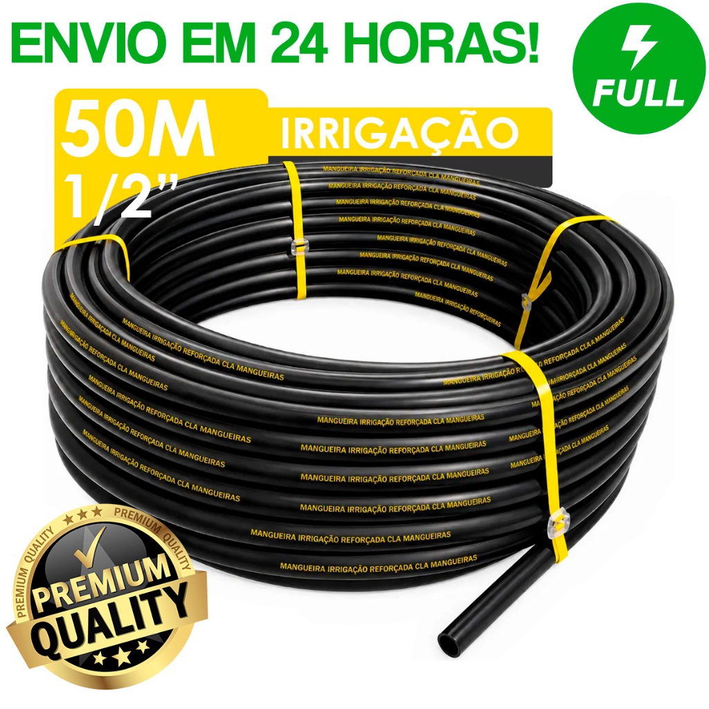 Mangueira Irrigação Gotejamento 1/2" Plástica Rolo 100 Metros SEM FUROS Reforçada Selo Amarelo