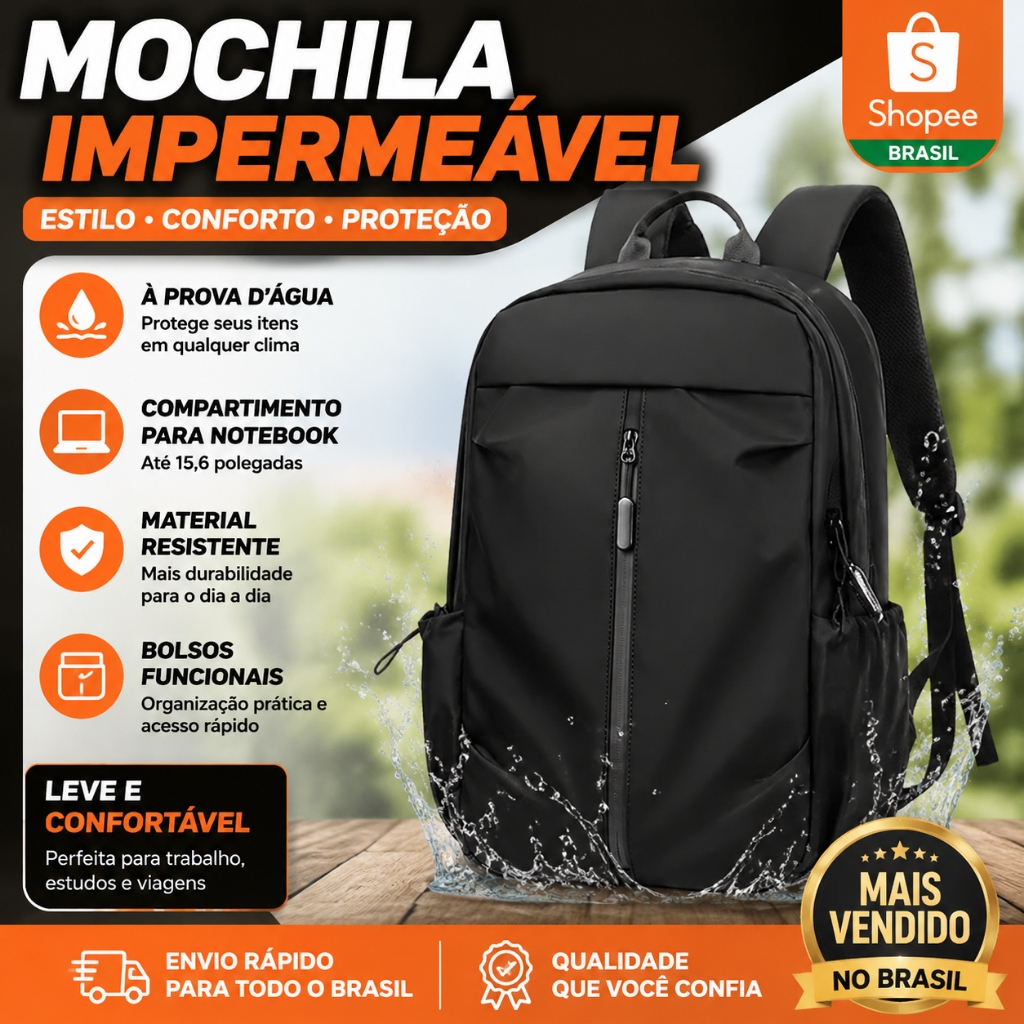Mochila masculina à prova d'água para atividades ao ar livre, estilo casual moderno