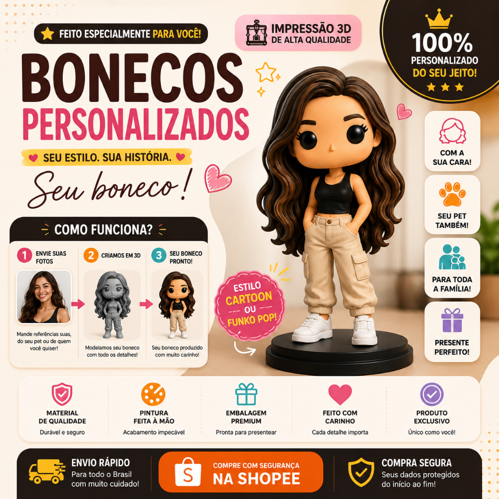 🎁 BONECO PERSONALIZADO IMPRESSO EM 3D