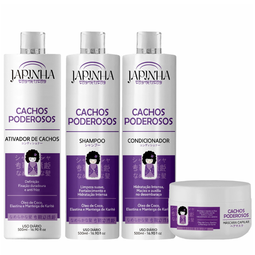 💜 Kit Ativador + Shampoo e Condicionador + Máscara 300G 👩🏽‍🦱 Cachos Poderosos | Japinha ⛩️