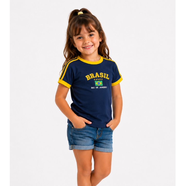 Camisa do Brasil Bordada Infantil Unissex