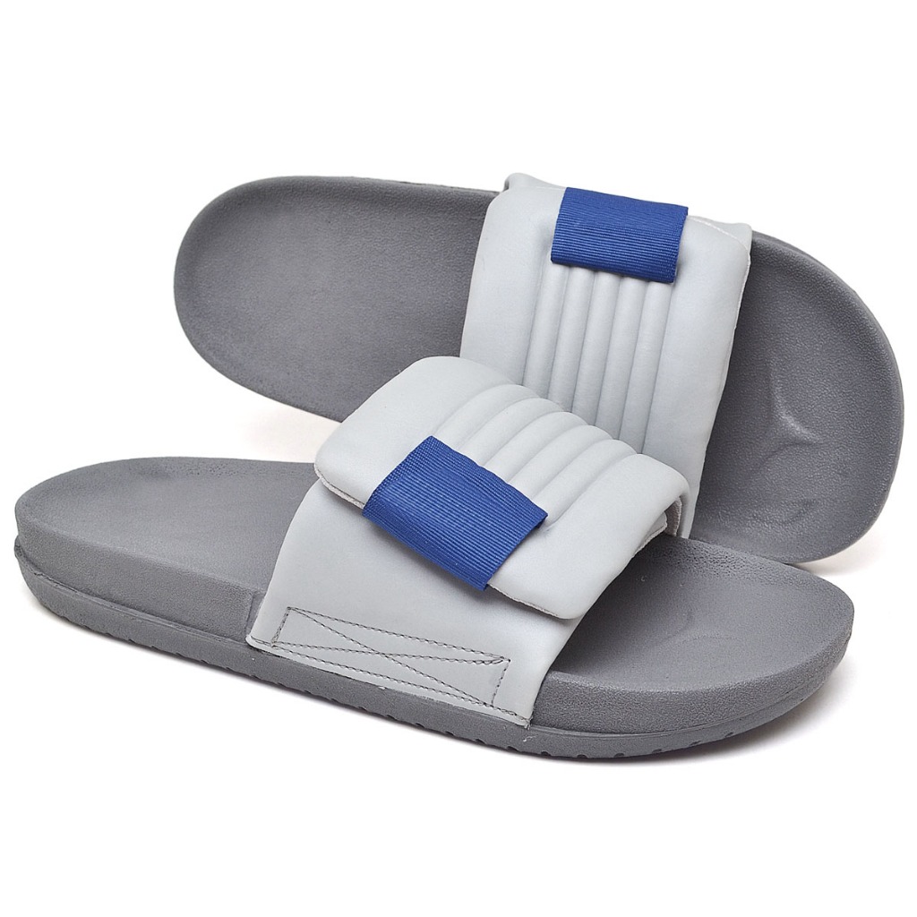 Chinelo Slide De Velcro Com Regulagem Unissex Oferta Exclusiva Ajustável Cinza