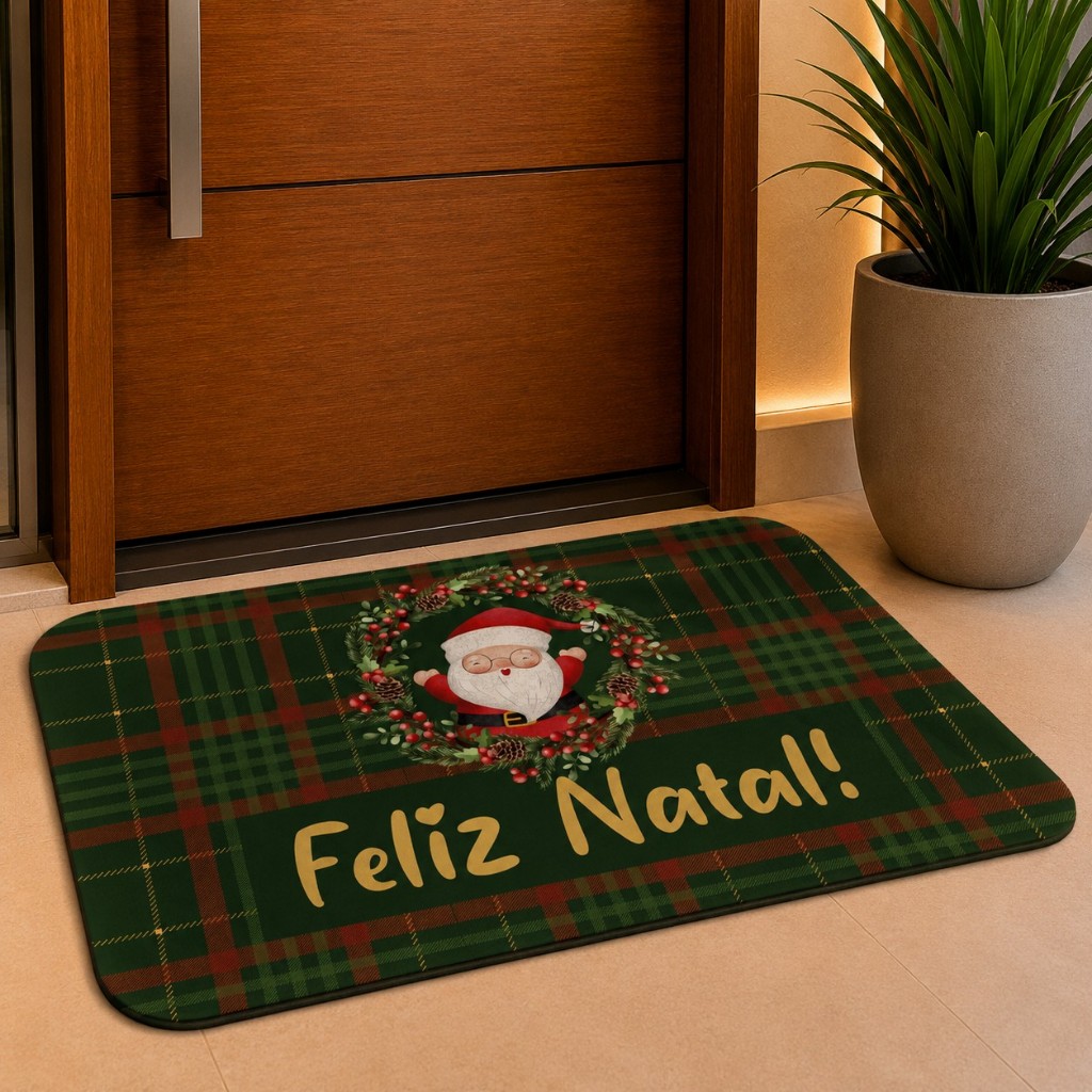 Tapete Avulso Natalino para Porta Entrada ANTIDERRAPANTE EMBORRACHADO Natal Papai Noel 06