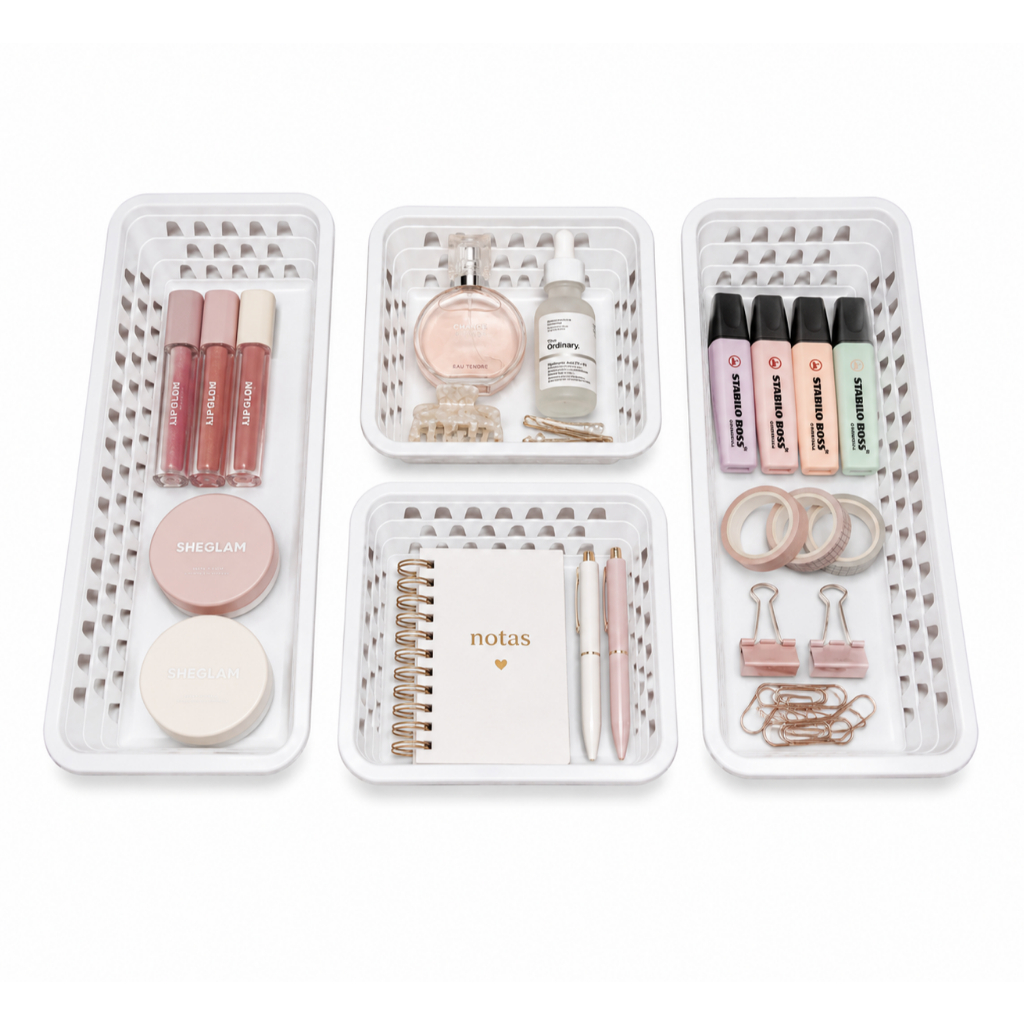 Kit 4 Cestos organizadores Plastico Quarto Armario Maquiagem Casa Multiuso