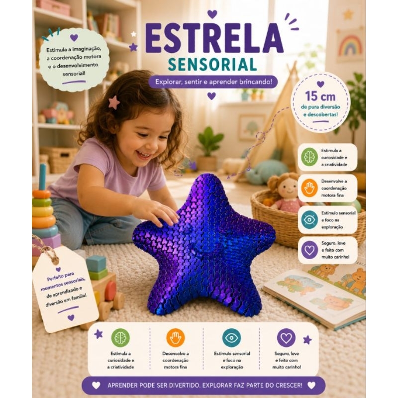 Estrela Sensorial 3D, TDH, Foco, Estimulação, itens 3D, Roxo/Preto, Estrela do Mar 3D, Impressão 3D, Estrela  Articulado
