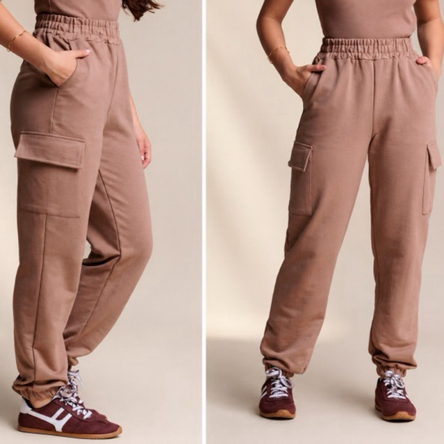 Calça Cargo Jogger Juvenil Feminina Estilosa Moletinho Premium com Bolsos Cargo Cintura com Elástico 12/14/16