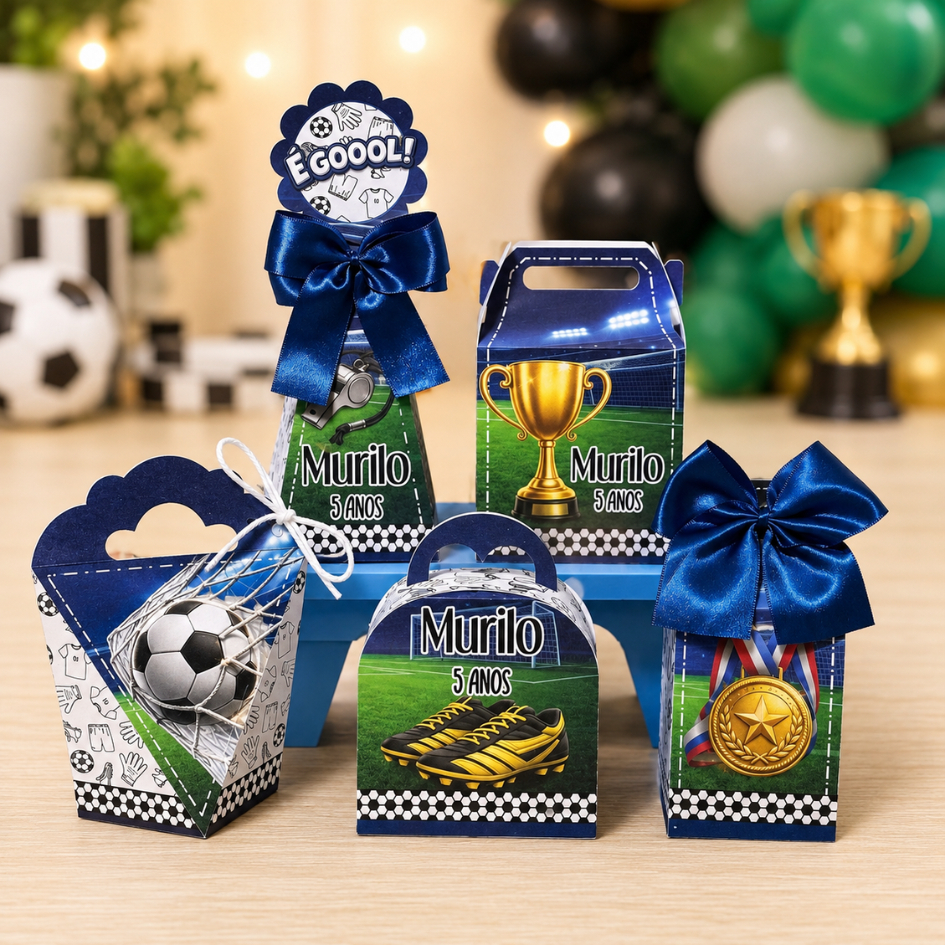 Caixinhas Personalizadas Futebol para lembrancinha de aniversário Pegue e Monte com nome e idade