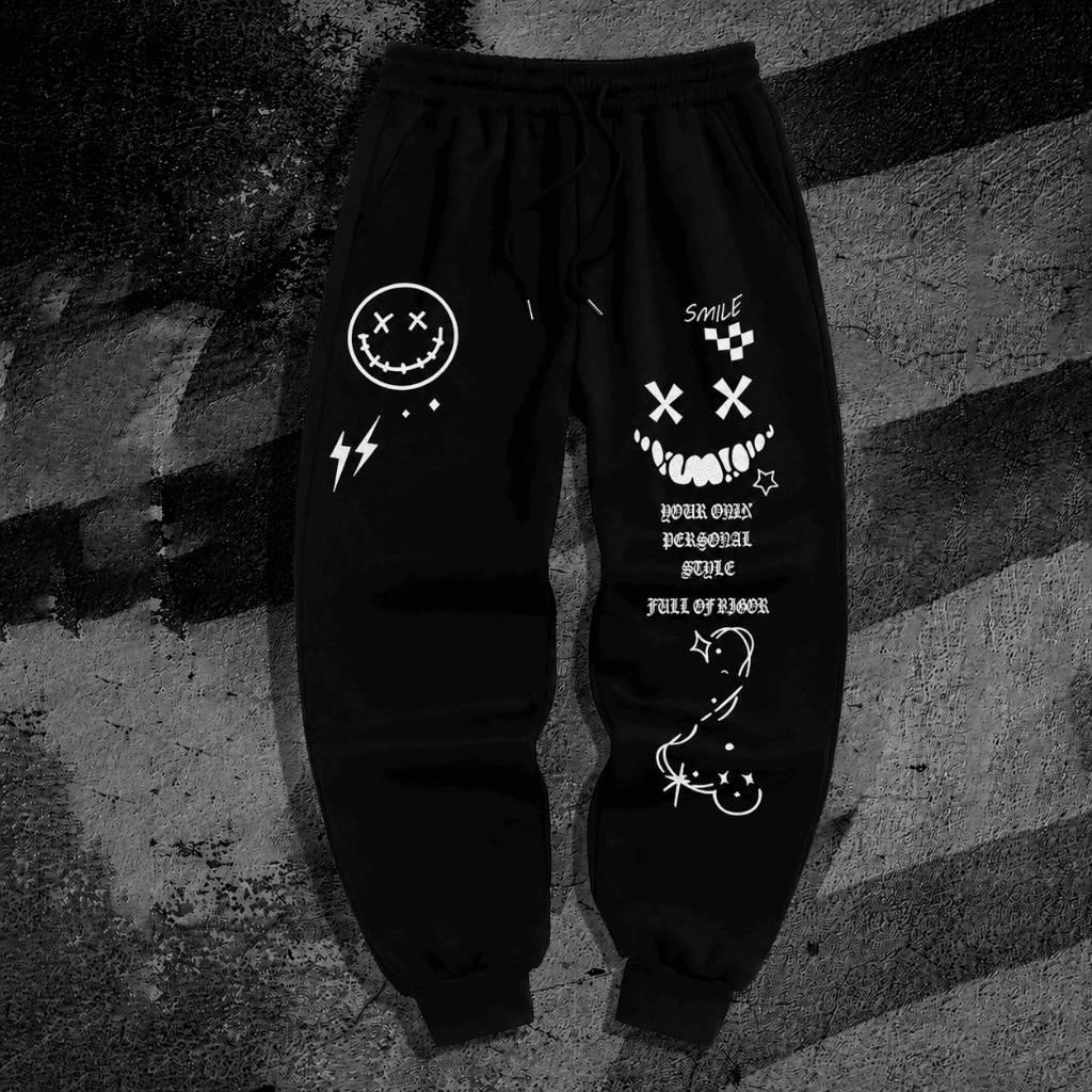 Calça Moletom Algodão Confortável Academia Arte Nirvana Smille Black Y2k Streetwear Exclusiva Gótico Gym Treino Fitness