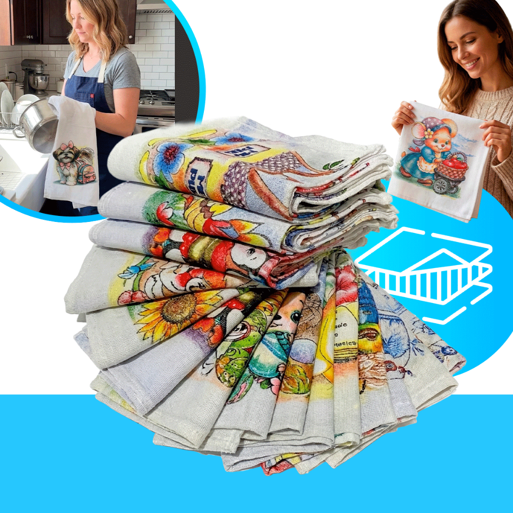 5 Panos De Prato E Copa Grande Estampado Bainha 100% algodão Atacado 68x40 Cm