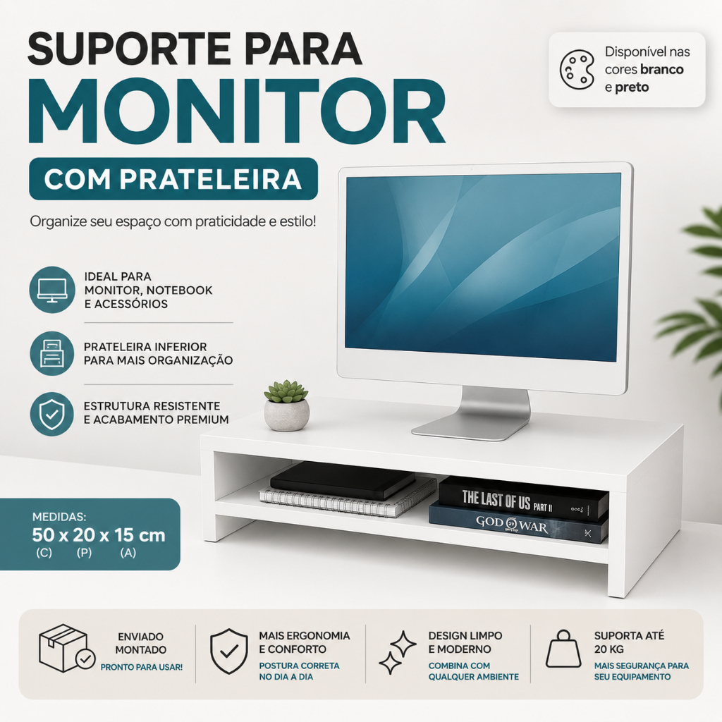 Suporte Apoio Para Monitor E Notebook Tela 50 Cm Mesa Oferta escritório home office organizador