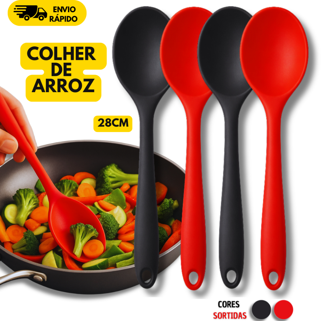 Colher de Silicone para Servir Arroz 28cm Resistente ao Calor Não Risca Panelas Antiaderentes