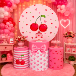 Kit Painel Sublimado Vest Facil Tema Cereja + Trio de capas de cilindro Menina