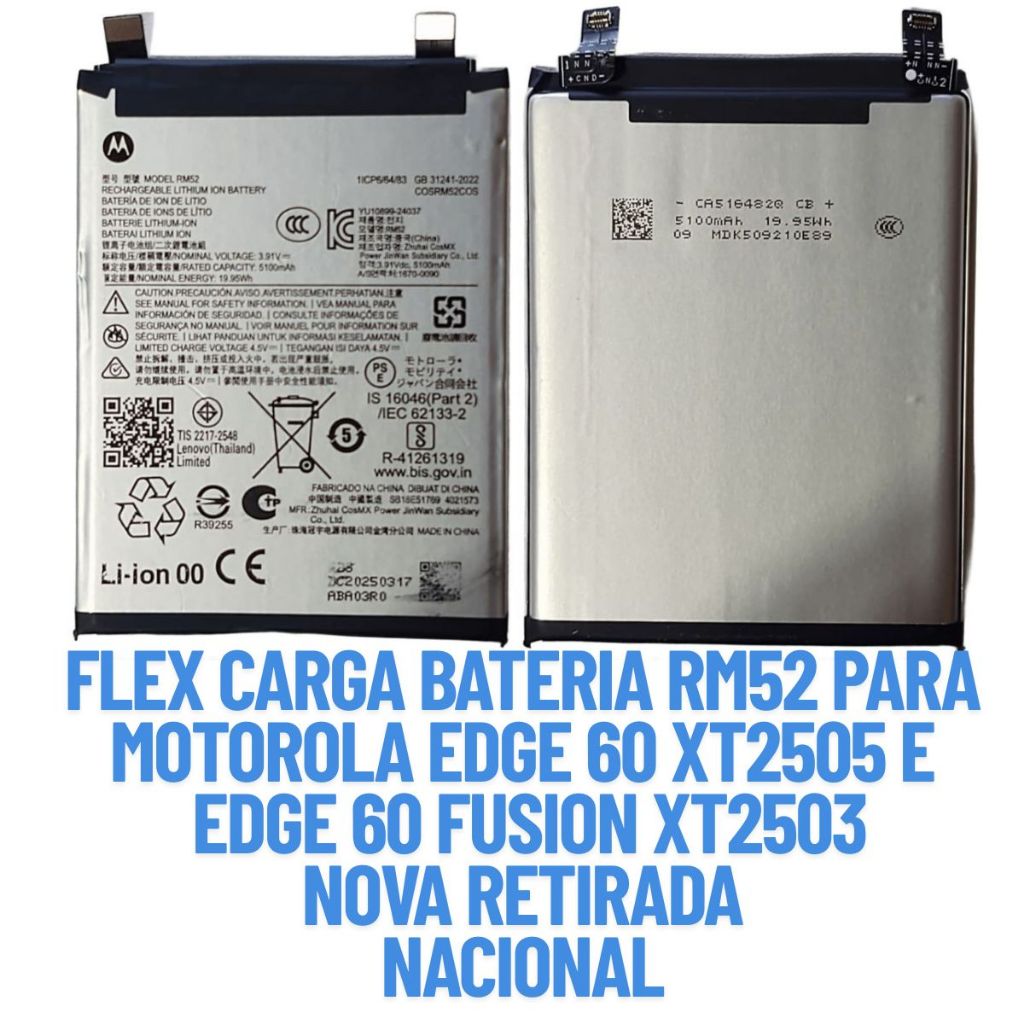 FLEX CARGA BATERIA RM52 PARA MOTOROLA EDGE 60 XT2505 E EDGE 60 FUSION XT2503 NOVA RETIRADA