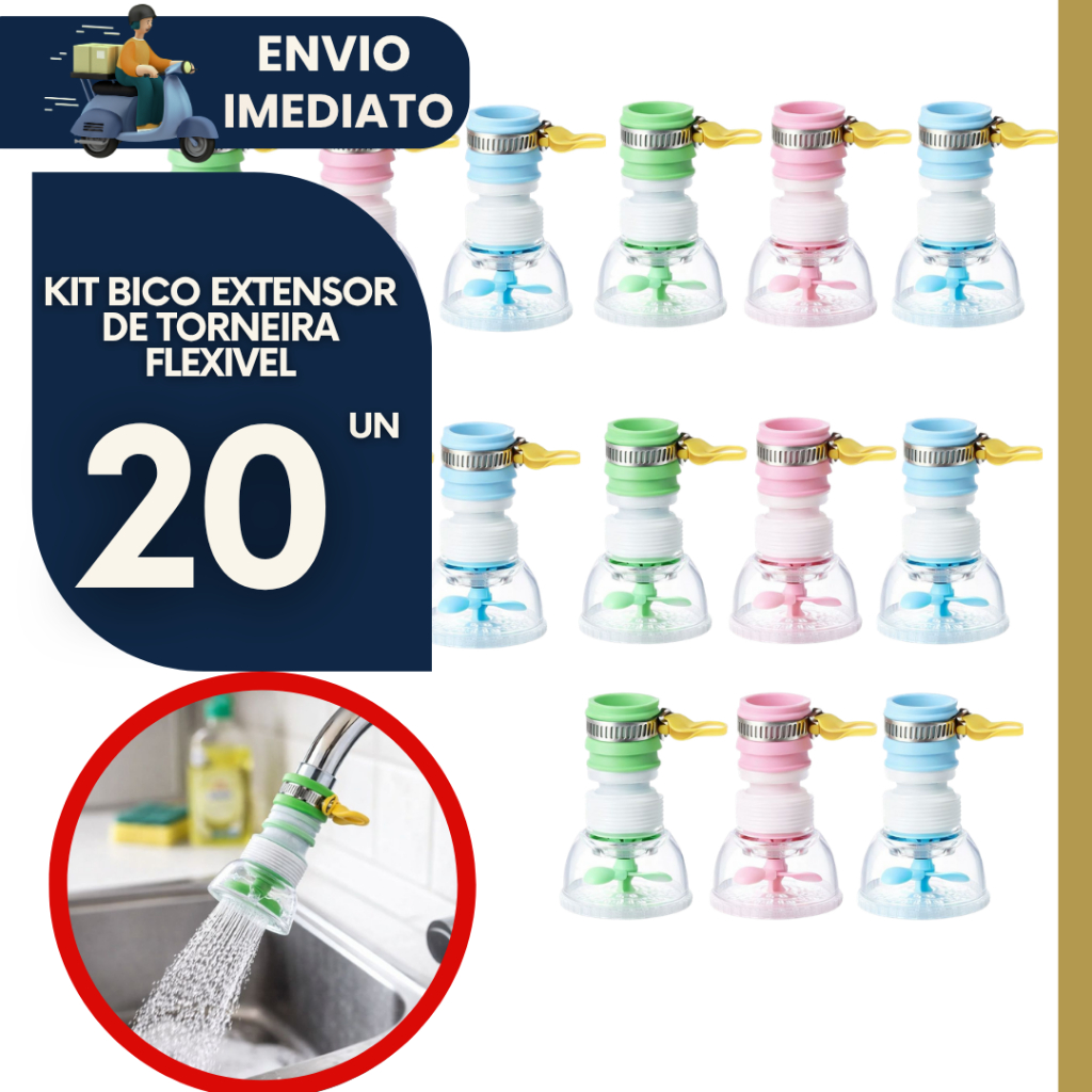 Kit 20 Bico de Torneira Chuveirinho Cozinha Econômico Giratório Arejador de Torneira 360° Universal