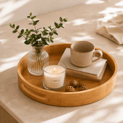 Bandeja Decorativa Redonda de Bambu 30cm | Cantinho do Café | Mesa Posta | Lavabo | Porta Perfumes