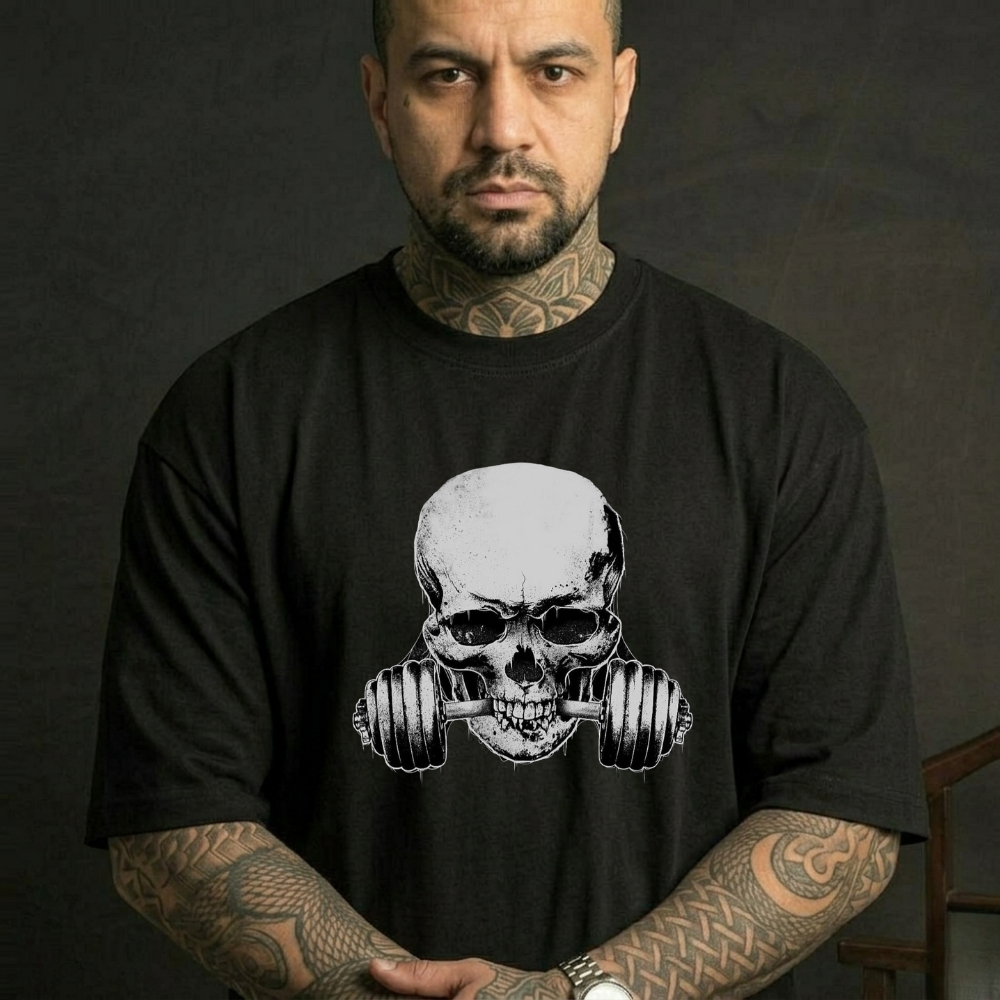 Camiseta Oversized Masculina Estampada Treino Academia Estampada Caveira Old Peso Camisa Estilosa Confortavel