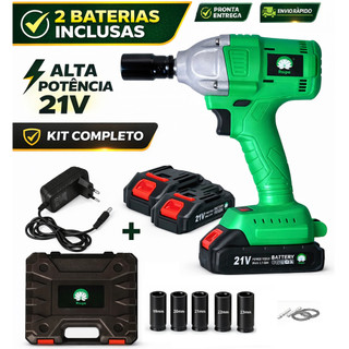 Chave de Impacto Sem Fio 350Nm 3200RPM Kit Completo Com Maleta e Soquetes + 2 Baterias Ha…