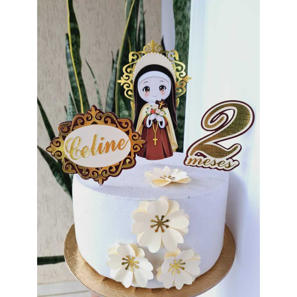 Topo de Bolo Santa Terezinha do Menino Jesus Personalizado | Decoração Religiosa Infantil | Aniversário e Mesversário