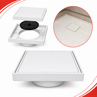 Ralo Oculto Quadrado 15x15 Banheiro Porcelanato Com Tampa Invisível e Grelha Anti Entupimento