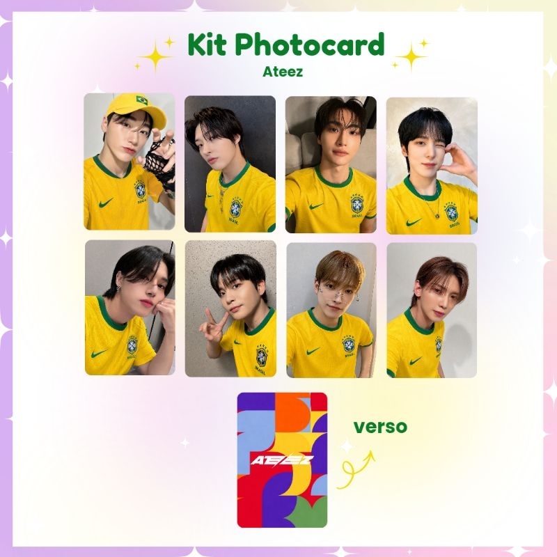 Kit 8 Photocards ATEEZ Brasil Copa do Mundo 2026 - Photocard Fanmade fotos prontas (LEIA A DESCRIÇÃO)