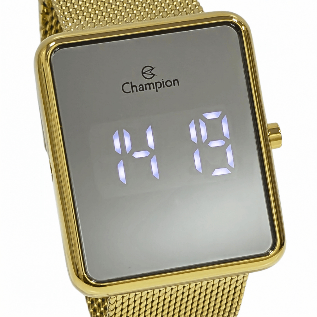 Relógio Champion Feminino Digital Led Dourado Espelhado CH40080B