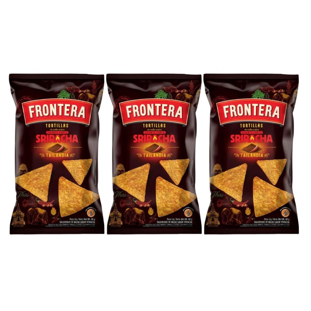 Kit 3un Tortilha 68g Picante Sriracha Frontera Tailândia