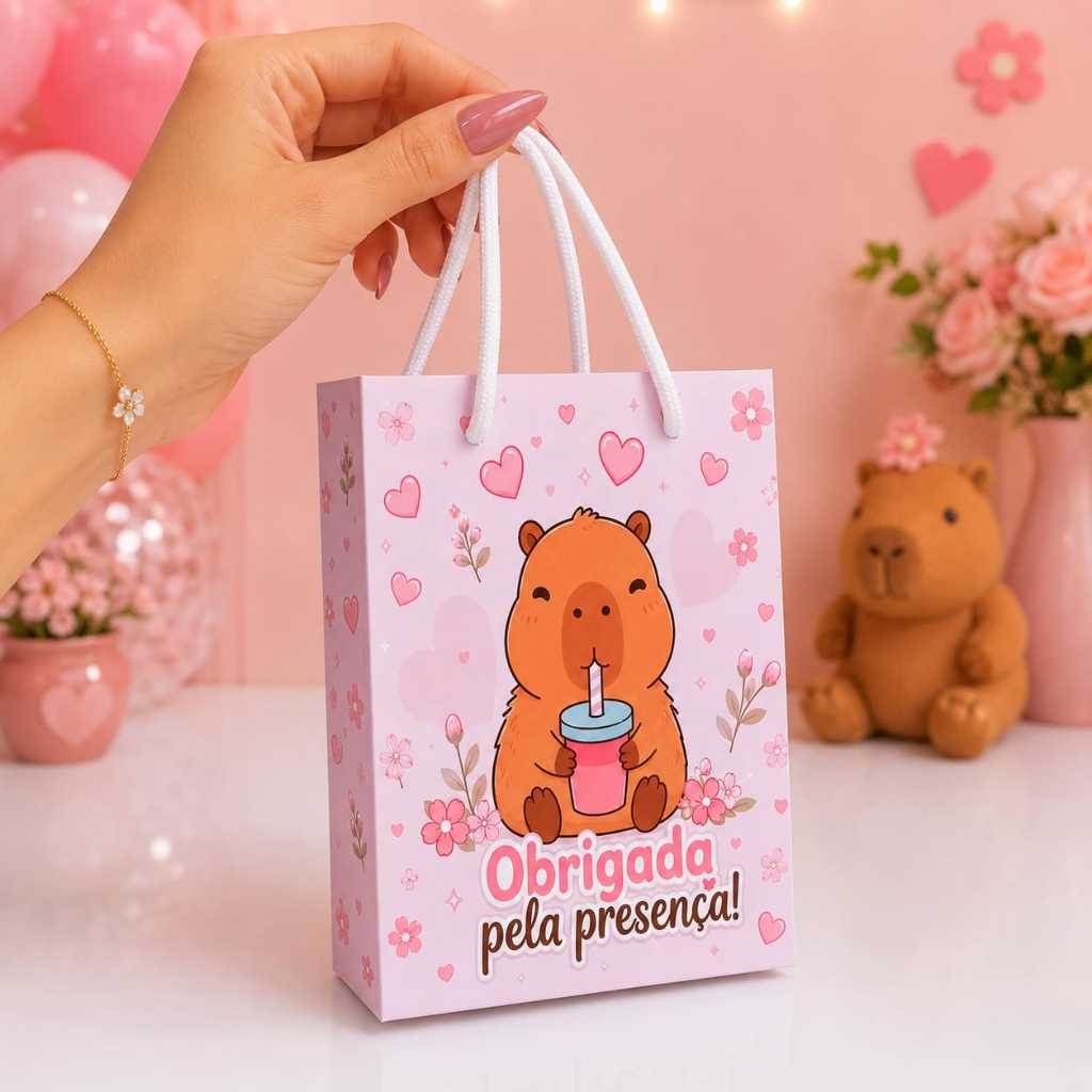 Kit 40 Sacolinhas para Lembrancinhas Personalizadas Tema Capivara - Sacola Capivara Festa - Aniversário