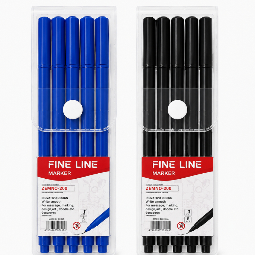 Kit 12 Canetas Fine Line 0.4mm – 2 Blisters com 6 Unidades Preto e Azul