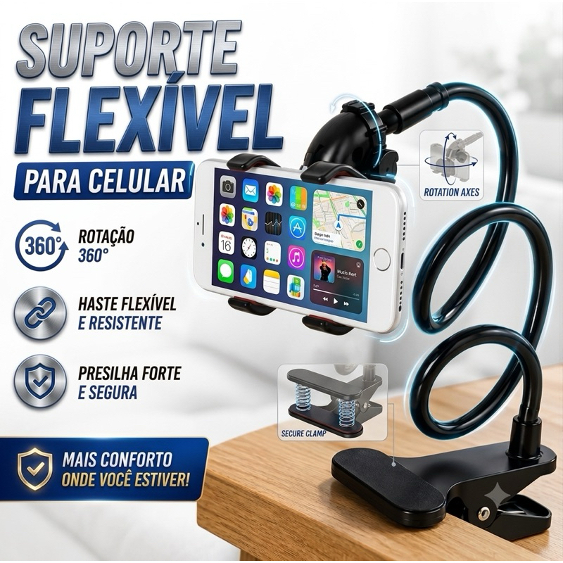 Suporte Para Celular Articulado Flexivel Universal De Mesa Cama Garra Pescoço Ganso Ajustável