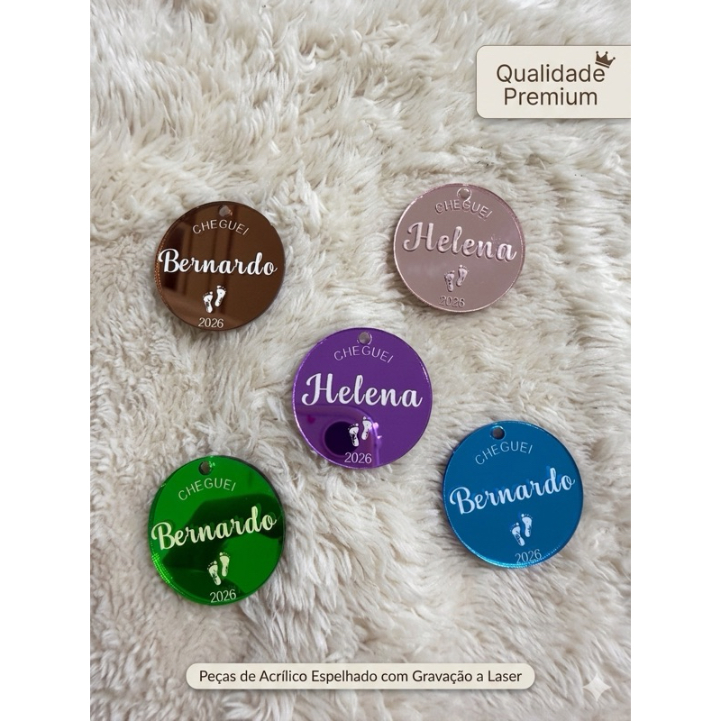 Tag de Acrílico Espelhado Personalizada 3 cm lembrança casamento chá de bebê formatura batizado aniversário lembrancinha