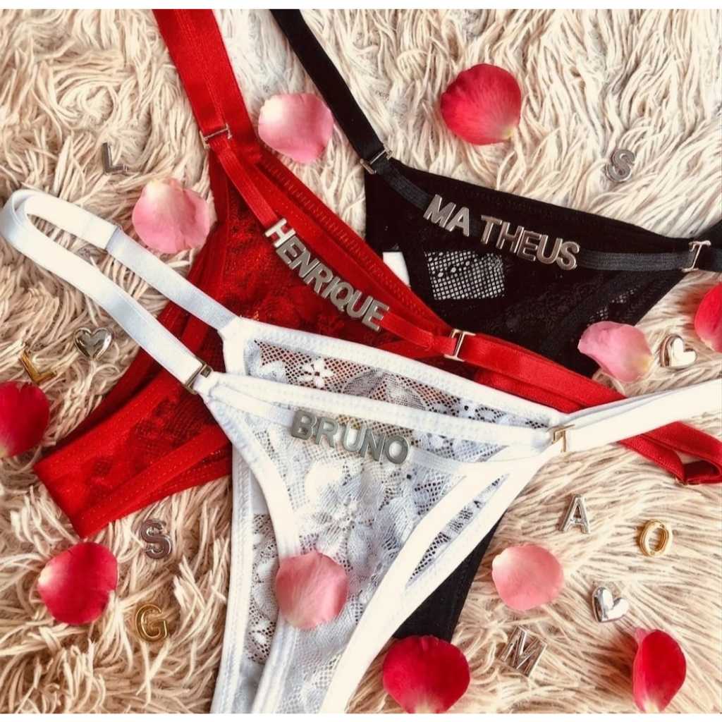 Calcinha Personalizada Tanga Sensual Amor Fio Dental Com Letra Nome Frase Com Regulagem