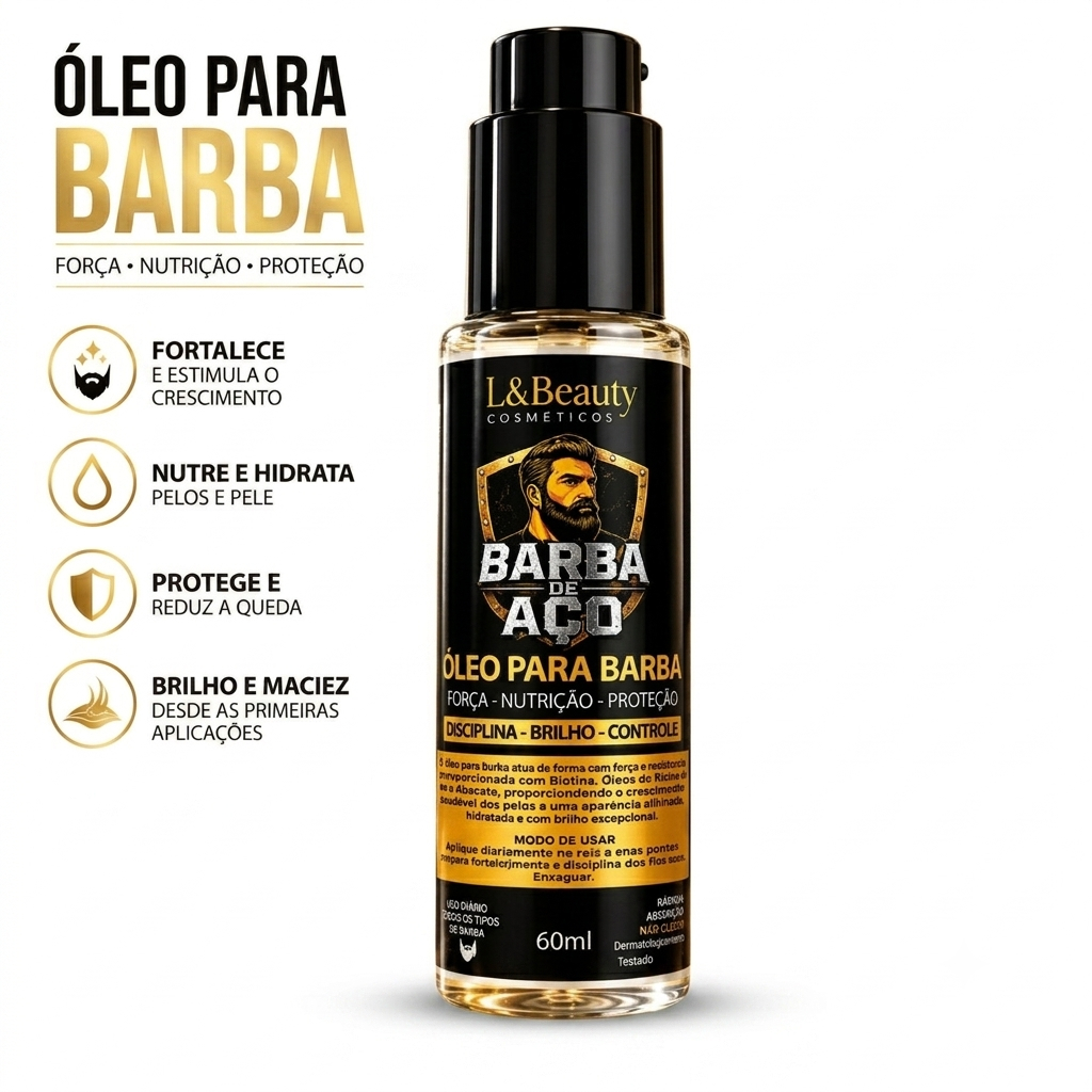 Óleo Hidratante Para Barba 60ml Barba De Aço Fortalecedor Anti Quebra Brilho MacioMaciez - L&beauty