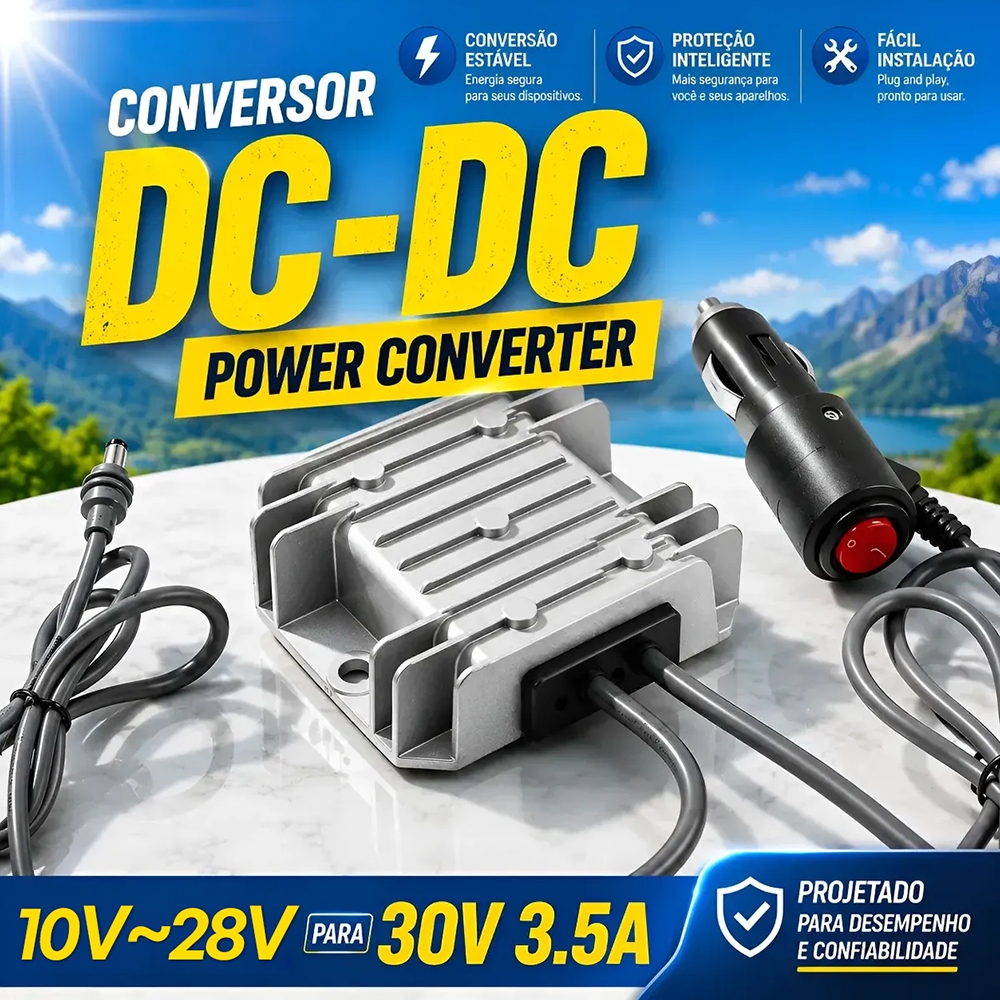 Carregador Starlink Mini p/ Carro 3M c/ Botão Liga, Boost 10V-28V→30V 3.5A, ABS, Fonte Veicular - Atacado