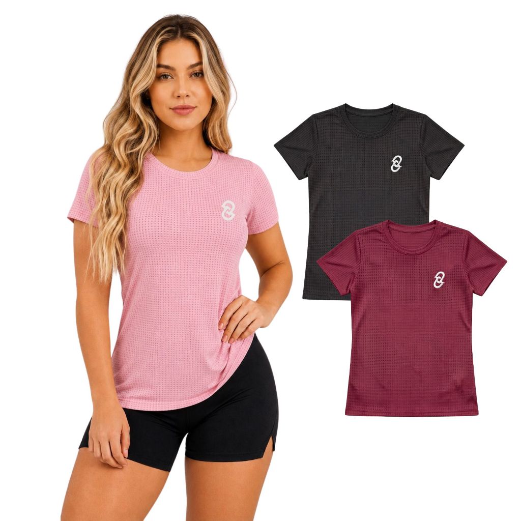 Kit 2 Camisa Dryfit Feminina Blusa Fitness Academia Treino Corrida Furadinha Leve Confortável Premium